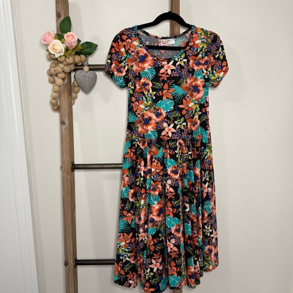Dot Dot Smile Floral Black Multi Longer Dress Size 8 10 - Picture 1 of 8